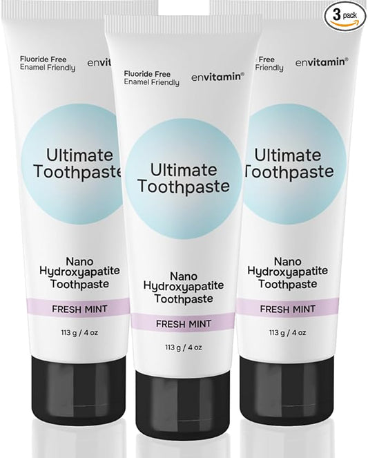Fluoride Free Nano Hydroxyapatite Ultimate Toothpaste for Remineralizing Enamel & Sensitive Relief, Whitening, Antiplaque, SLS Free, Fresh Mint, 4 oz (3 Tubes, Fresh Mint)