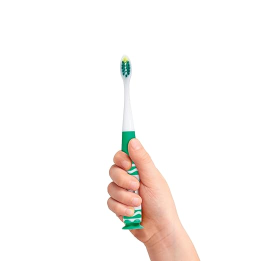 GUM Crayola Pip-Squeaks Kids' Manual Toothbrush, Extra Soft Bristle Toddler Toothbrush for Ages 3+, Suction Cup Base, 1 Count (Pack of 4)