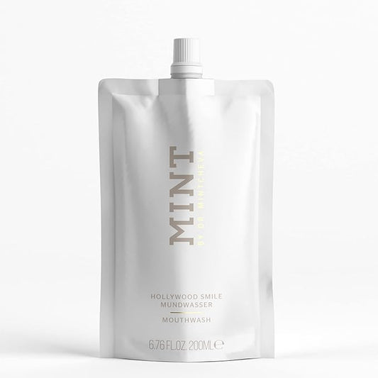 Mint Hollywood Smile Mouthwash Refill – 2-Phase Whitening Formula with Hydrogen Peroxide 0,1% & Sodium Polyphosphate – Alcohol-Free – Vegan – 6.76 fl oz