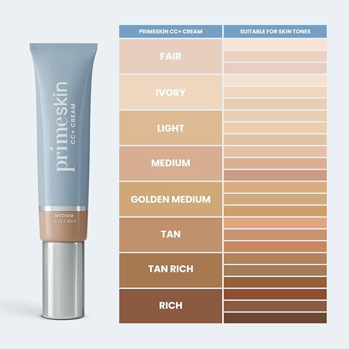 Prime Prometics PrimeSkin CC+ Cream for Mature Women – Lightweight Liquid-to-Powder Foundation – Blurs Pores & Covers Age Spots – Crease-Free, Hydrating & Soft-Matte Finish for Sensitive Skin (Medium)