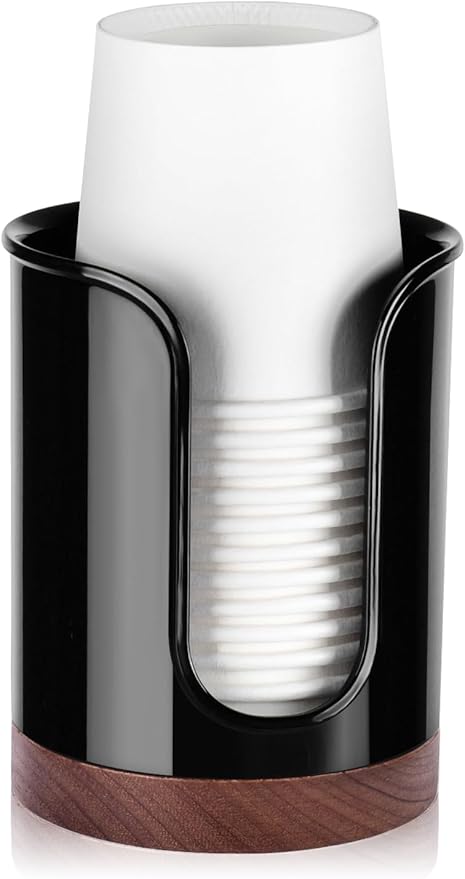 Premium Bathroom Cup Dispenser - Compact Cup Holder for Dixie Cups 3 oz Cups, 3 4 Ounce Mouthwash Cup Dispenser - PC/Walnut,Black, Pack of 1
