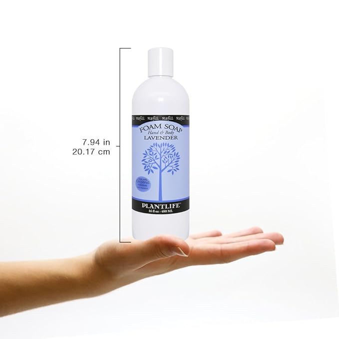 Plantlife Lavender Foam Soap Refill - Gentle, Moisturizing, Plant-based Foam Soap for All Skin Types - Ideal for use as a Hand & Body wash and Foaming Fun for Kids - Made in California 16 oz