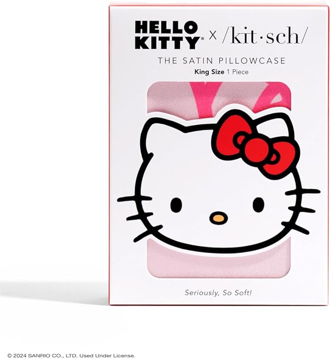 Kitsch x Hello Kitty (Pink Kitty Faces) - Satin Pillowcase with Zipper for Hair and Skin, Softer Than Silk, Smooth Cooling Pillow Covers, Machine Washable, King Size (19x36)