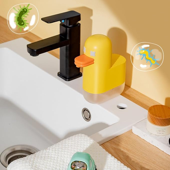 Kids Soap Dispenser - Cute Yellow Duck Automatic Foaming Hand Soap Dispenser, Waterproof USB Rechargeable, Hand- Free Shampoo Dispensers for Bathroom, Kitchen Countertop, Preschool