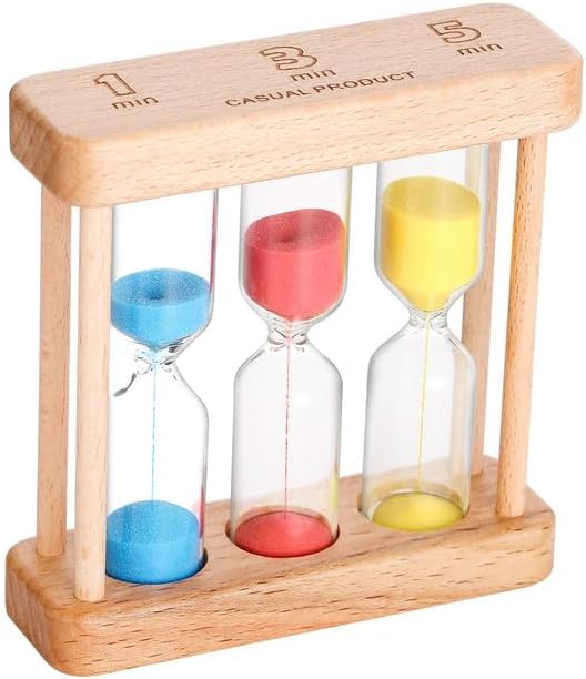Tea 1-3-5 Minute Sand Timer Hourglass, Small Wooden Frame Blue Sand Clock, Red Colorful Sand Watch, Yellow Reloj De Arena, Unique Hour Glass Sandglass for Kids, Classroom, Home, Desk Decoration