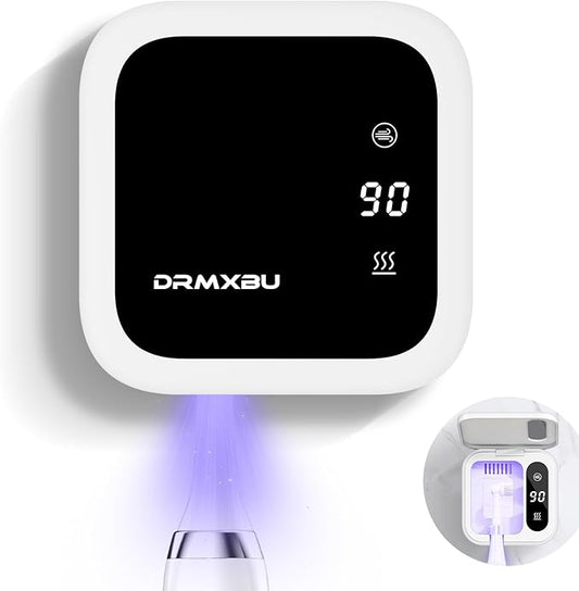 Toothbrush Sanitizer Case and Holders, DRMXBU Wall Mounted Toothbrush Holder with LED Screen, Rechargeable Travel Toothbrush Cleaner Case with Light Air Dry, Tooth Brush Covers for Bathrooms (White)
