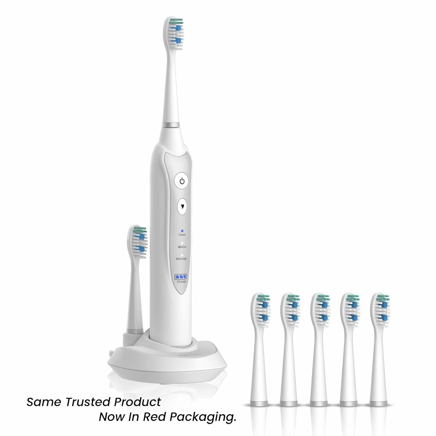 Sonic Electric Toothbrush for Adults with 5 Toothbrush Replacement Heads, 3 Brushing Modes & 2 Minutes Built-in Timer, Travel Toothbrushes with Inductive Charging, Rechargeable toothbrush | White