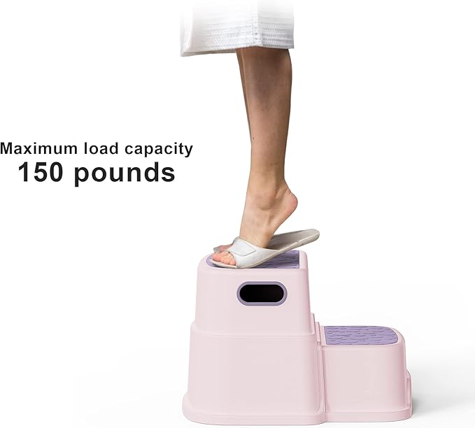 Toddler Step Stool for Kids - Non-Slip 2 Step Stool for Potty Training & Bathroom Sink, Dual Height 9.5", Sturdy Safety Nursery Stool for Kitchen & Toilet (Includes 2 Ducks)