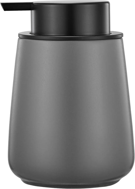 12Oz Grey Hand Soap Dispenser - Modern Ceramic Lotion Soap Dispenser with Easy-to-Press Black Pump, Reusable and Refillable Liquid Soap Dispenser for Bathroom, Dish Soap Dispensers for Kitchen