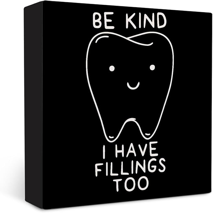 Dental Decor Wooden Signs,Black Dental Hygienist Wooden Box Sign,Funny Dentist For Home Office Shelf Table Decor 5x5 Inches,Dental School Gift, Dentist Gifts