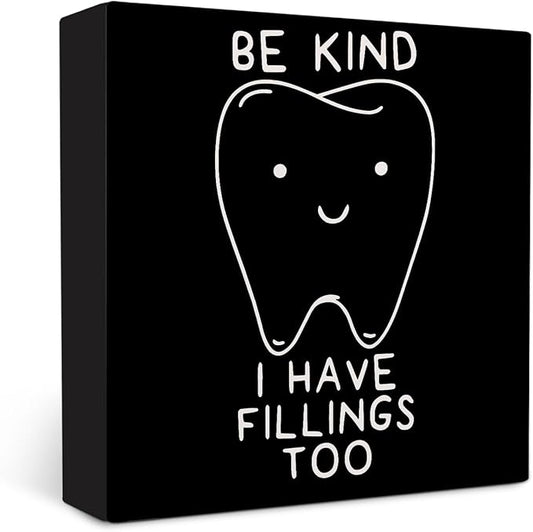 Dental Decor Wooden Signs,Black Dental Hygienist Wooden Box Sign,Funny Dentist For Home Office Shelf Table Decor 5x5 Inches,Dental School Gift, Dentist Gifts