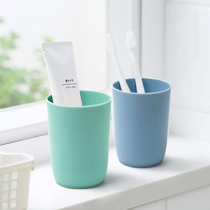 Topsky 4-Pack Bathroom Tumbler - Plastic Toothbrush Cup - Reusable Drinkware - Mouthwash Cup