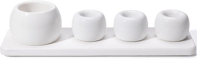 4 Pack Mini Ceramic Toothbrush Holder Stand with 1 Pack Water Absorbing Stone for Bathroom Vanity Countertop, Electric Toothbrush Organizer, White