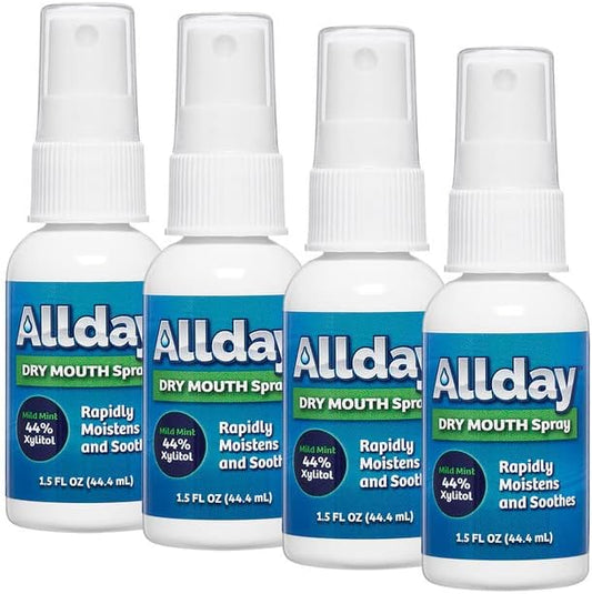 Allday Dry Mouth Spray - Maximum Strength Xylitol, Fast Acting, Long Lasting, Non-Acidic (Pack of 4)