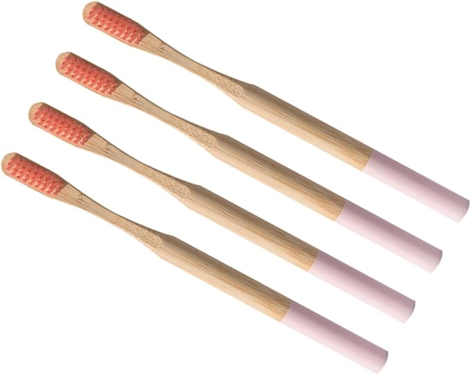 4pcs Toothbrushes with Soft Bristles for Adults Biodegradable Toothbrush in Ergonomic Anti-Slip Handle for Travel and Home Use Pink and Natural Shades