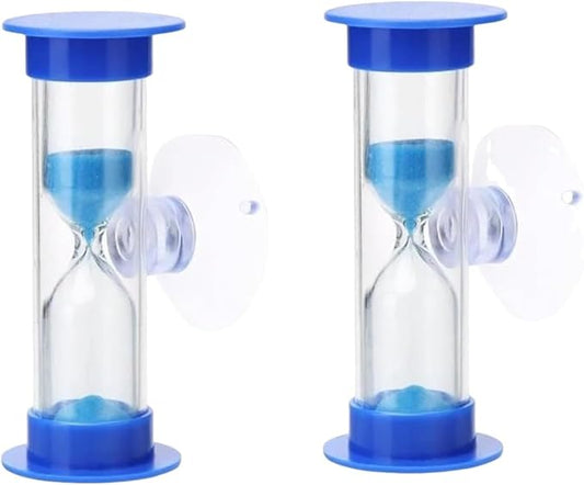 2Pcs Blue Toothbrush Timer for 2mins Sand Clock Timer 2 Minute Sand Timer, Plastic Suction Cup Hourglass Sandglass Desktop Ornament Party Favors
