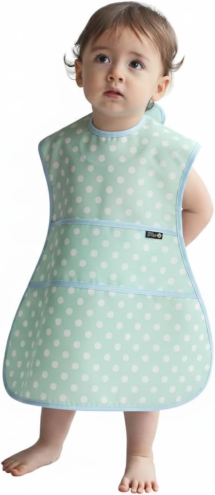 Full Coverage Waterproof Feeding Bib for Toddlers – Extra Long Apron Bib for Mealtime, Self-Feeding, High Chairn