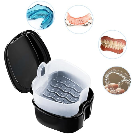 3 Pack Retainer Cleaner Case Partial Denture Cleaning Case Cup and Brush for invisalign Orthodontic soaking