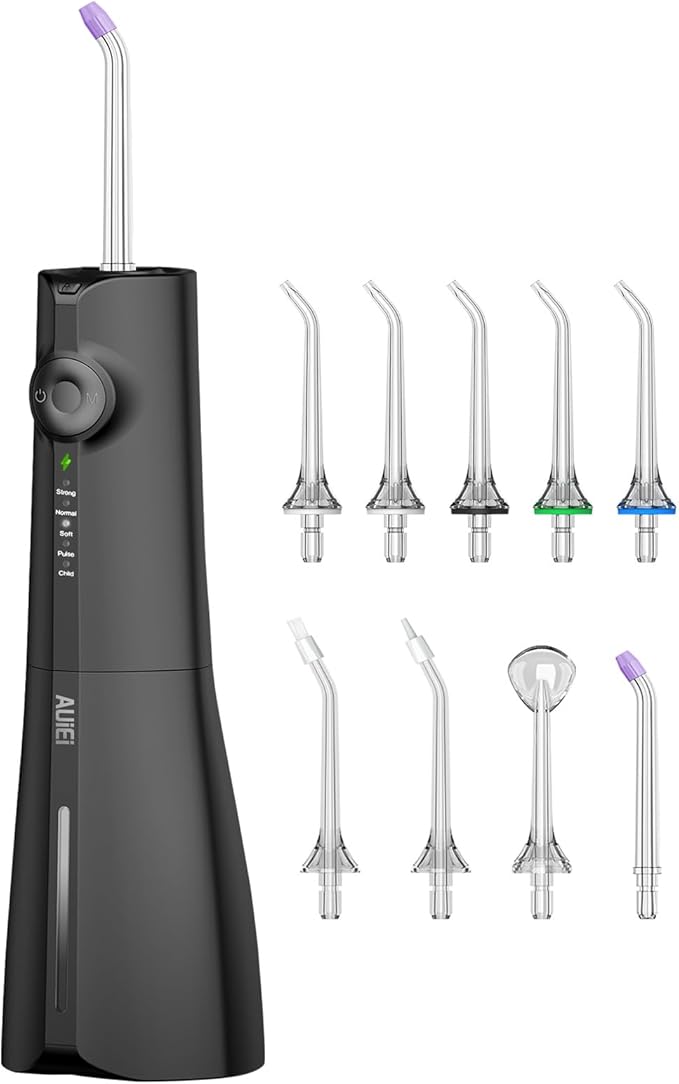 Water Flosser Teeth Pick: 9 Jet Tips Cordless Oral Irrigator with 300ML, 5 Modes Portable Power Dental Flossers, IPX7 Waterproof Rechargeable Electric Waterflosser Machine for Home Travel, Black
