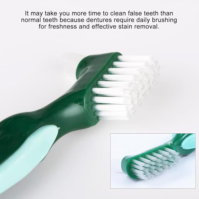 3pcs Double-Headed Denture Cleaning Brush Hard-bristled False Teeth Toothbrushes for Denture Care and Oral Red Green Blue