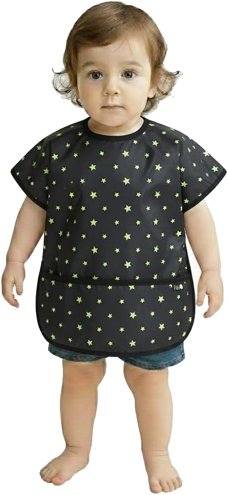 Short Sleeve Waterproof Bib for Toddlers – Easy Clean Feeding Apron for Mealtime, Daycare, Self-Feeding, Lightweight