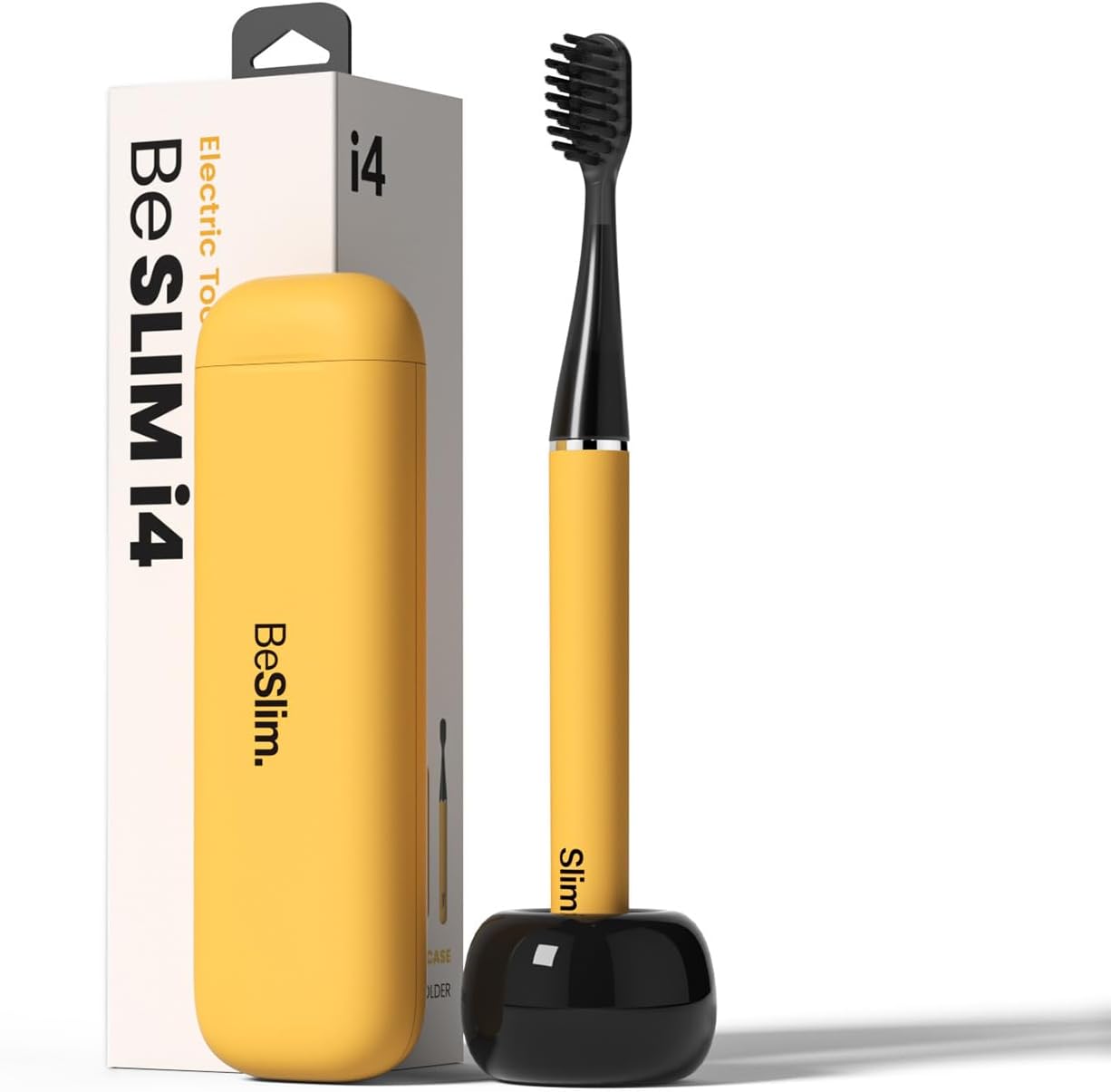 MIPOW Slim Pro i4 Electric Toothbrush Rechargeable Smart Ultra Sonic 3 Modes Magnetic Travel Case &Ceramic Dock, 60Day Long Battery Soft Bristles 2Heads IPX7 Waterproof,Color-(Yellow)
