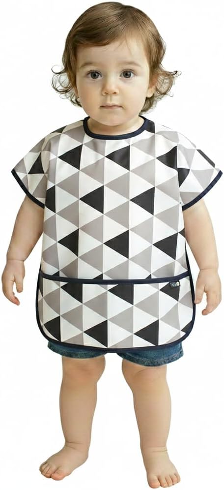Short Sleeve Waterproof Bib for Toddlers – Easy Clean Feeding Apron for Mealtime, Daycare, Self-Feeding, Lightweight