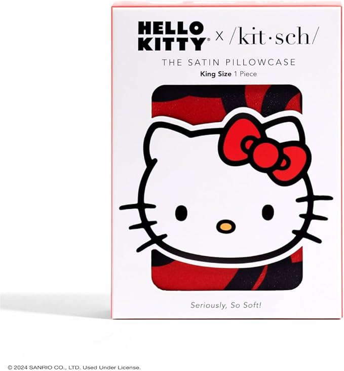 Kitsch x Hello Kitty Sea of Bows - Satin Pillowcase with Zipper for Hair and Skin, Softer Than Silk, Smooth Cooling Pillow Covers, Machine Washable, King Size (19x36)