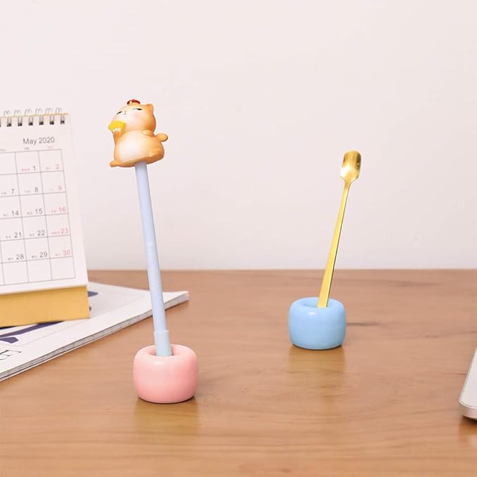 Mini Ceramics Toothbrush Holder Stand for Bathroom Vanity Countertop, Handmade Couple Toothbrush Head Holder, Shaver Holder and Office Pen Holder, Pink&Blue, Pack of 2