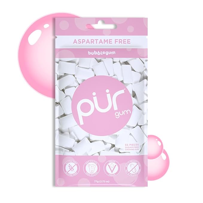 PUR Gum | Aspartame Free Chewing Gum | 100% Xylitol | Natural Bubblegum Flavored Gum, 55 Pieces (Pack of 2)