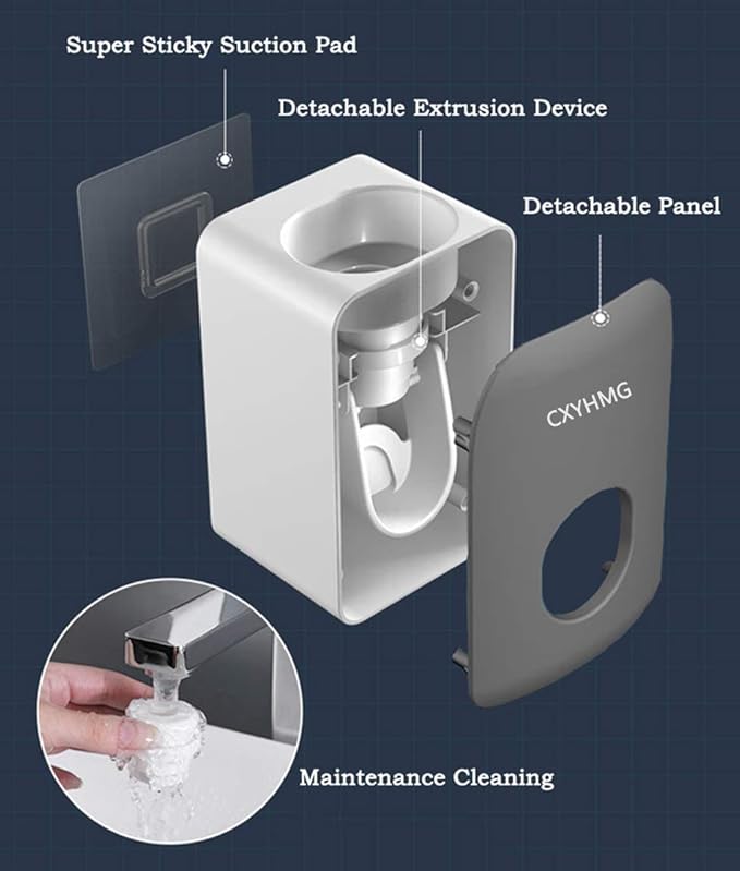 Automatic Toothpaste Dispenser for Kids, 2 PCS Toothpaste Squeezer for Kids & Family Shower Decor, is Wall Mounted Bathroom Accessories Organizer (Grey+Black, 2PACK)