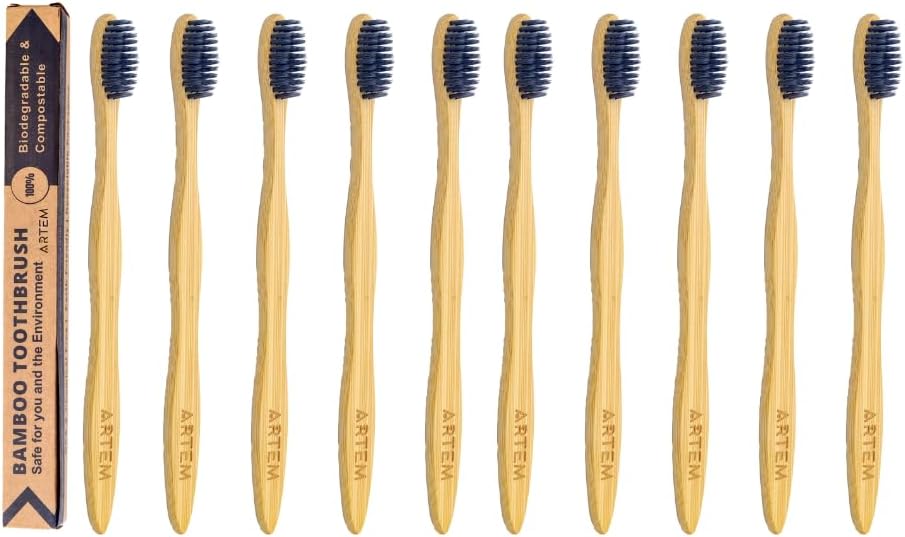 ARTEM Bamboo Toothbrush with Soft Bristles – Eco-Friendly, Biodegradable & Compostable – Natural Wooden Toothbrush for Adults & Kids – Plastic-Free Oral Care (Pack of 10)
