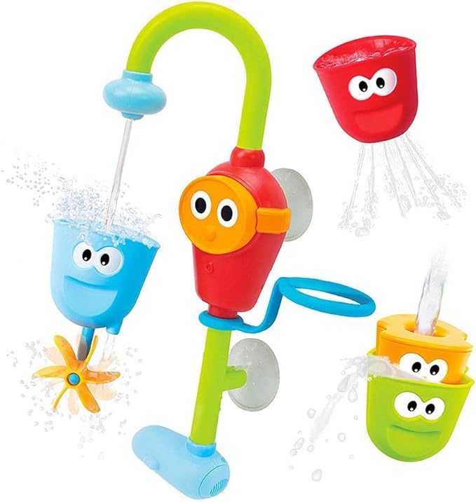 Yookidoo Toddler and Baby Bath Toy (Ages 1-3): Flow N Fill - 3 Stackable Play Cups - Battery Operated Interactive Hose Toy & Tumblers with Multiple Play Aspects - Make Bath Time Maigcal (No Mold)