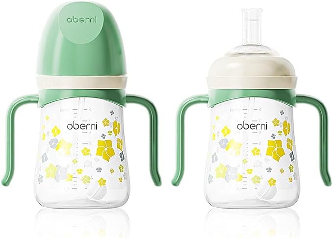 Toddler Sippy Cup 10oz, Weighted Straw Baby Drinking Water Bottle with Valved Spout for 6+ Months, 300ml/Green/2Pack