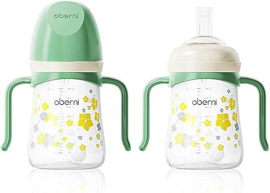 Toddler Sippy Cup 10oz, Weighted Straw Baby Drinking Water Bottle with Valved Spout for 6+ Months, 300ml/Green/2Pack