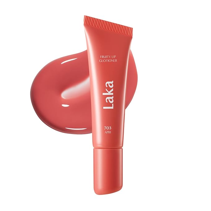 Laka Fruity Lip Glotioner, 10ml/0.33 fl.oz, Lip Gloss with High Shine Vivid Colors, Jelly tip for Hygienic & Easy Application, Plumping Conditioner, Vegan, K-Beauty (#703 Apri)
