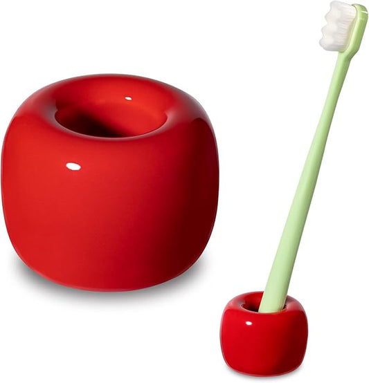 Urbanstrive Sleek Mini Ceramics Toothbrush Holder Stand for Bathroom Vanity Countertops (Red 1-Pack)