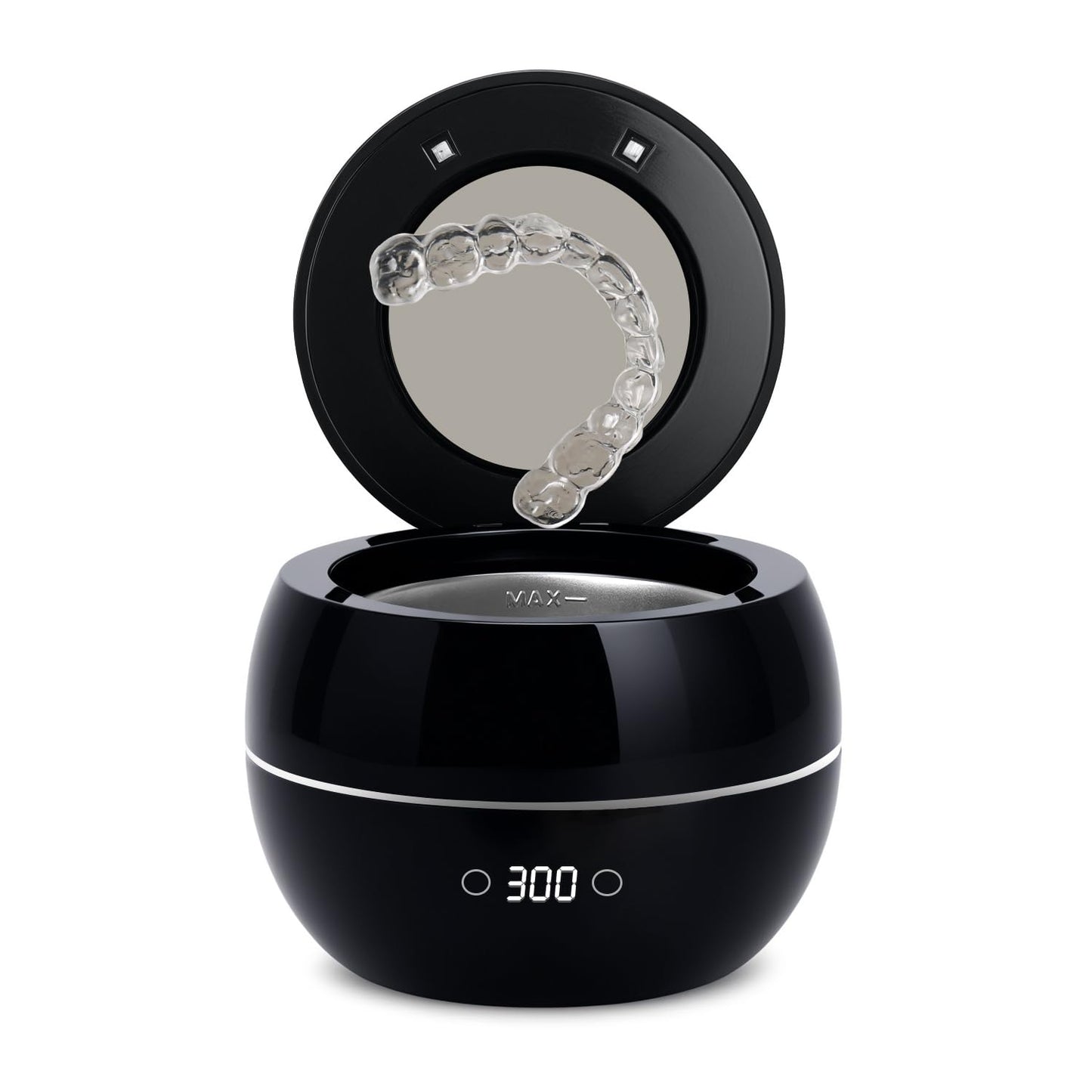 Dental Ultrasonic Retainer Cleaner Machine: 45kHz Dental Cleaning Pod for Denture, Aligner, Mouth Guard, Night Guard, Braces & Jewelry, UV Denture Cleaner with Digital Timer & Dual Mode 250ML Black