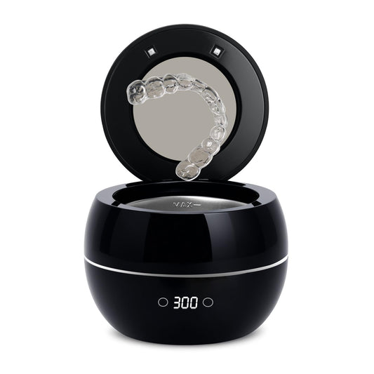 Dental Ultrasonic Retainer Cleaner Machine: 45kHz Dental Cleaning Pod for Denture, Aligner, Mouth Guard, Night Guard, Braces & Jewelry, UV Denture Cleaner with Digital Timer & Dual Mode 250ML Black