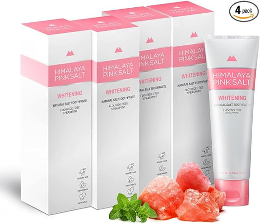 HIMALAYA PINKSALT Natural Whitening Toothpaste - Fluoride Free, Natural Toothpaste for Teeth Whitening, Gum Health Care, Plaque Remover - Spearmint Flavor, 3.9 oz (4 Packs)