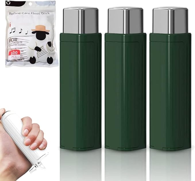 Portable Floss Dispenser with 100 Pcs Dental Floss, Dental Floss Dispenser Dental Floss Picks Case, Upgrade Portable Automatic Floss Dispenser Floss Organizer for Family Hotel Travel (3 Pcs Green)