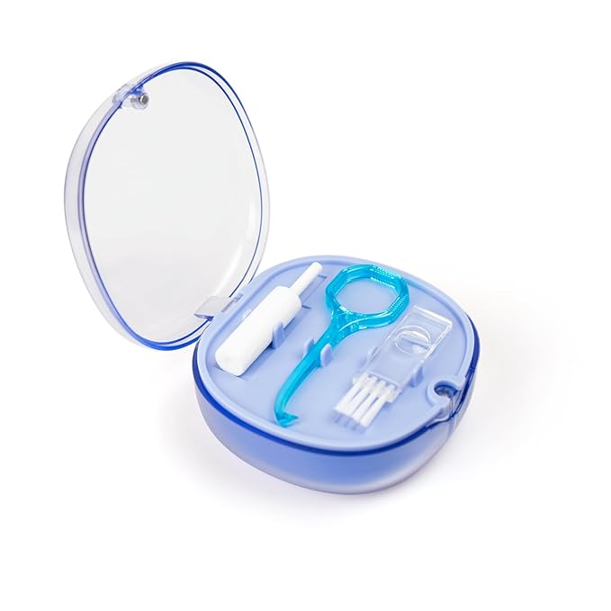 Double-layer Retainer Storage Case with Belt Chewing, Removal Tool, Cleaning Brush, Built in Mirror Orthodontic Retainer Container Case, Retainer Travel Case (blue)
