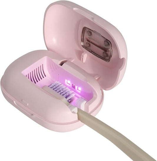 Toothbrush Holder, Toothbrush Cleaner Case, Portable USB Charging Toothbrush Cover with U V-C Light, Travel Toothbrush Holder (Pink-Fan-Heat)