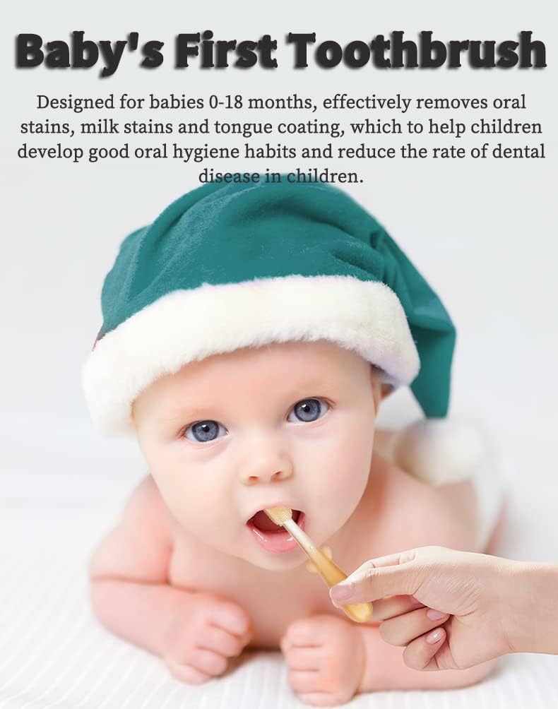 FOKiiBO Baby Silicone Toothbrush Set, Tongue Brush + Finger Toothbrush with Cup for Training Teething, 0-18M Infant Toddler Newborn Baby Teeth Brushes