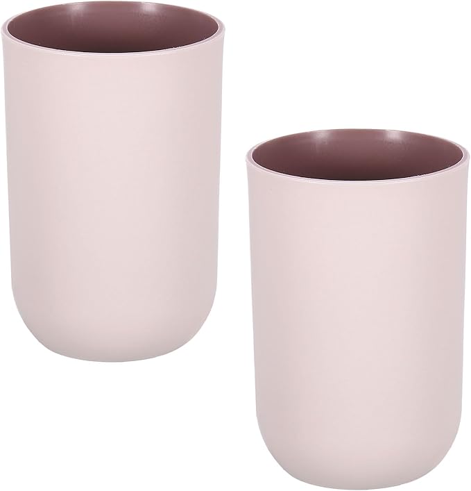 uxcell 2Pcs Plastic Drinking Cups, Double Color Unbreakable Reusable Bathroom Cup Mouthwash Cup Toothbrush Tumbler Holder, Pink