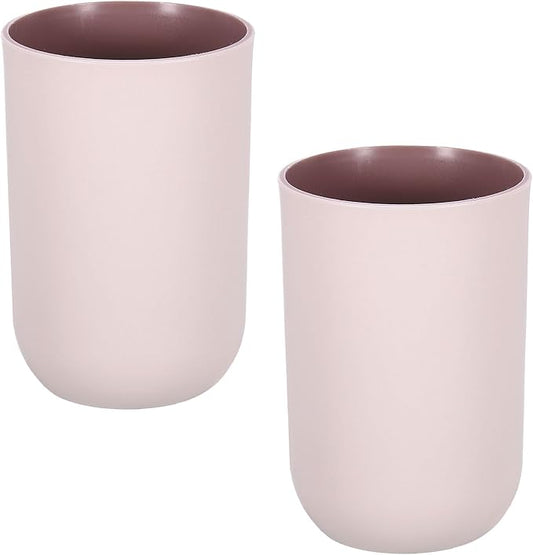 uxcell 2Pcs Plastic Drinking Cups, Double Color Unbreakable Reusable Bathroom Cup Mouthwash Cup Toothbrush Tumbler Holder, Pink