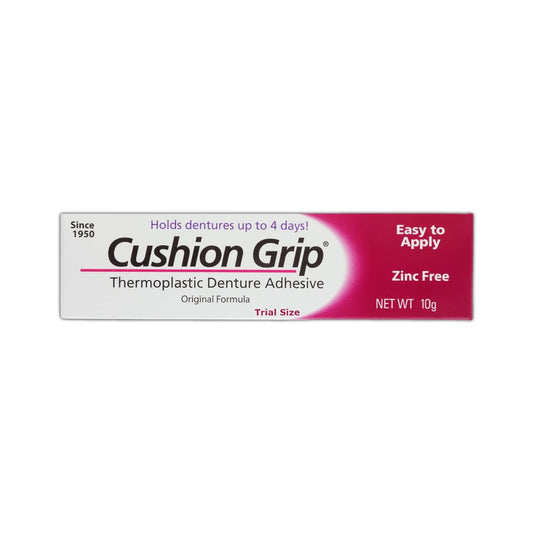 Cushion Grip Thermoplastic Denture Adhesive, 0.35 oz (Travel Size) | Refits and Tightens Loose Dentures for Up to 4 Days | Non-Glue, Zinc-Free, Waterproof Formula, Acts Like a Soft Reliner