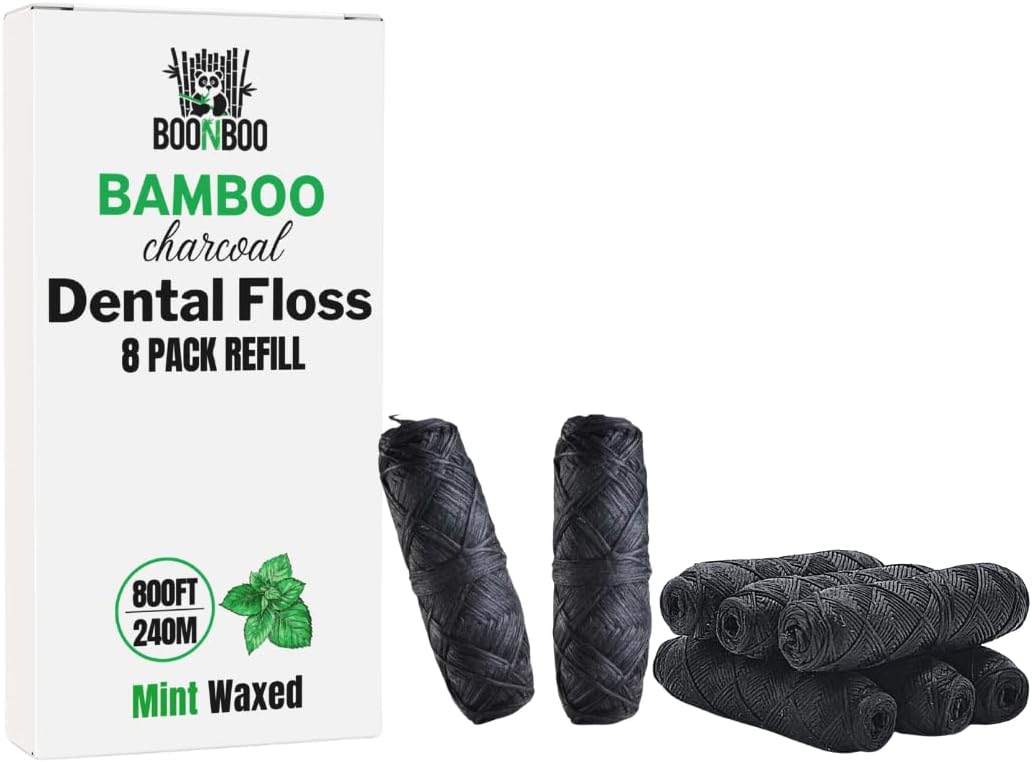 BOONBOO Dental Floss Refill, Charcoal Woven Thread, 8 Pieces, Mint
