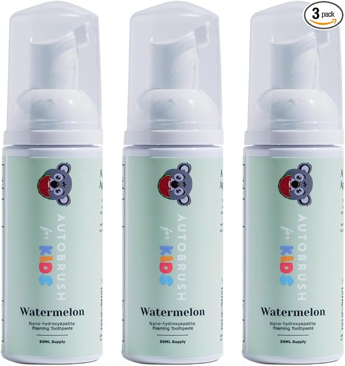 autobrush Fluoride-Free Foaming Toothpaste for Kids, Watermelon Flavor, Whitening & Deep Cleaning, Travel Friendly, Anti-Cavity (Pack of 3)