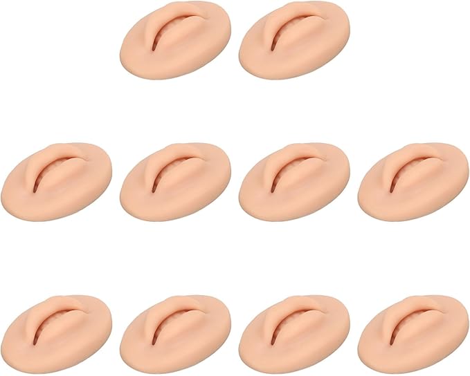 10pcs Practice Lips, Silicone Model Soft and Elastic Silicone Lips Fake Lips with Teeth Shape, Compact Size for Permanent Makeup Training (Dark)